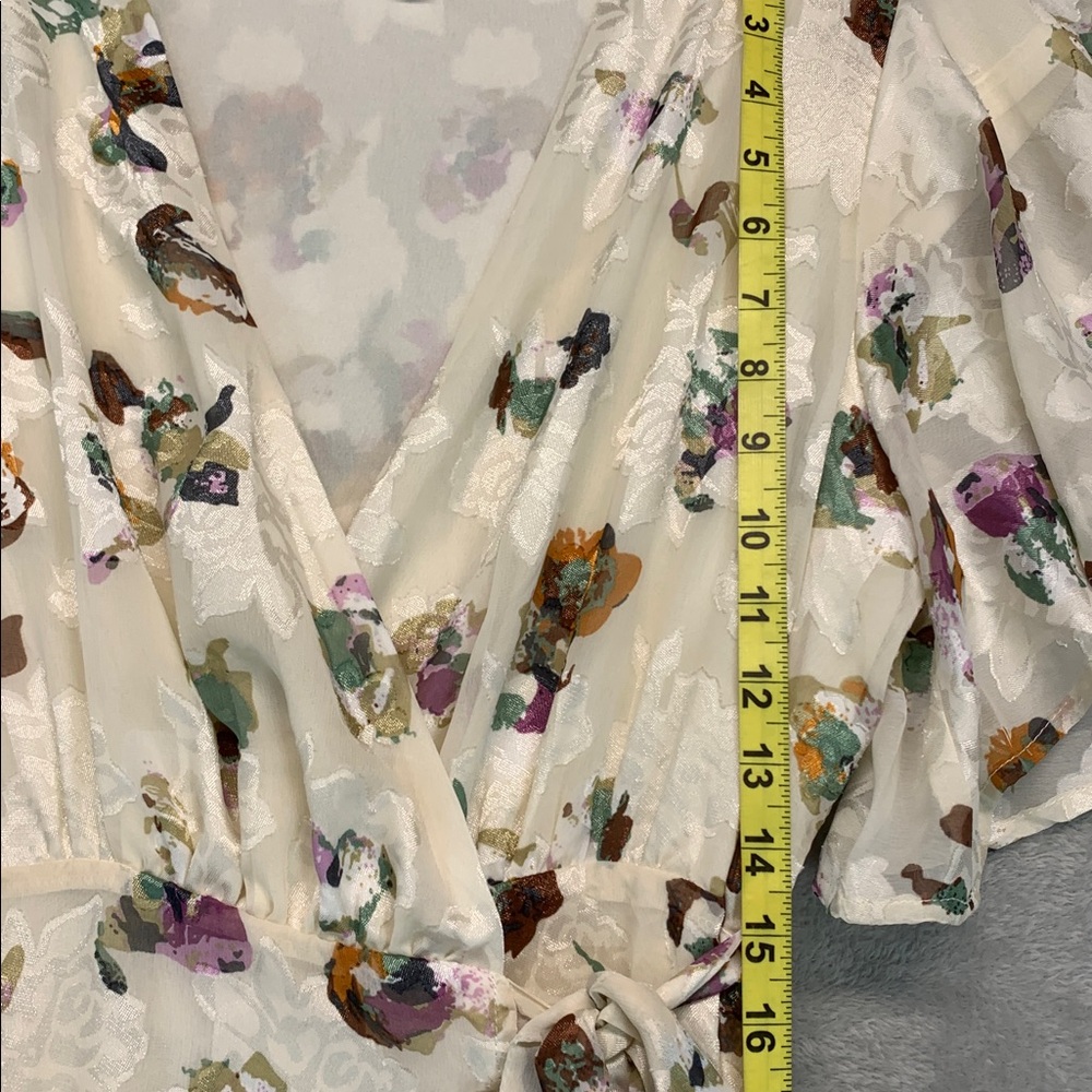 NWOT Wrap Bridesmaid Wedding Guest Cream Floral Ruffle Sleeve Maxi Dress Size XL - Picture 6 of 9